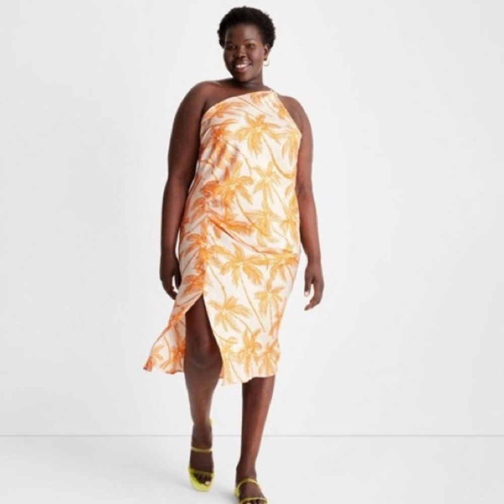 Future Collective with Alani Noelle Midi Slit One Shoulder Tropical Dress